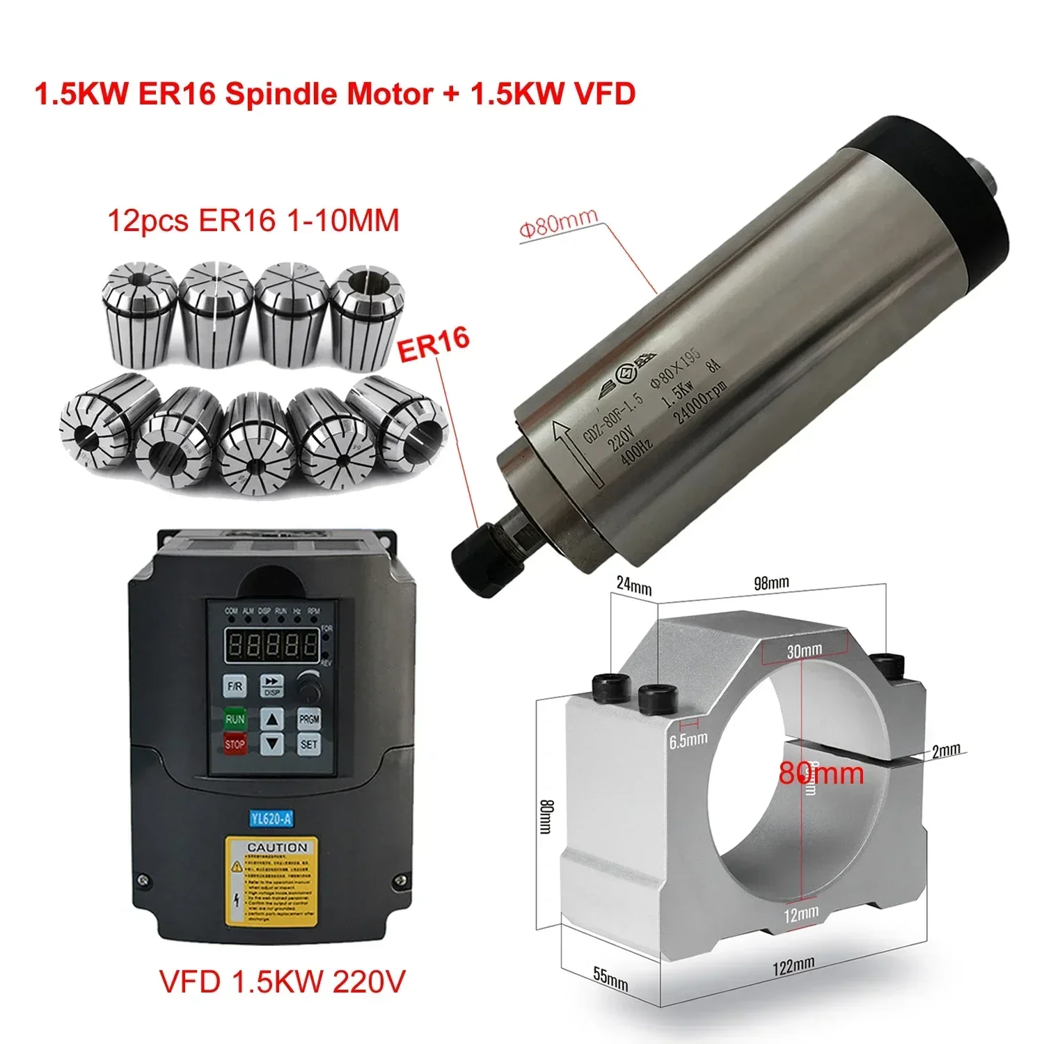 Er20 Collet Chuck Spindle Motor 220V - Kit moteur de broche CNC refroidi